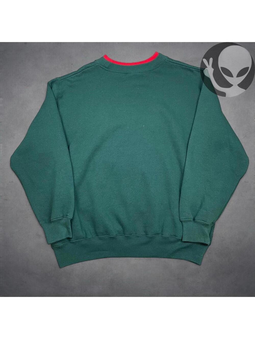 Vintage 90s Christmas Embroidered Sweatshirt Womens XL Green Double Collar Snow - Picture 5 of 6
